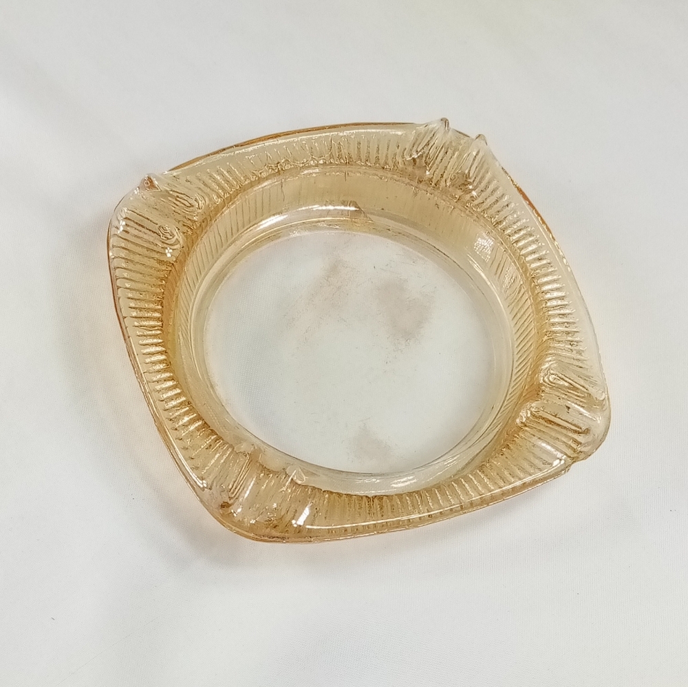 Vintage Amber Peach Iredescent Carnival Glass Ashtray